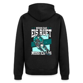 Geheult wird erst wenn es stark blutet Eishockey - Unisex Premium Bio Zip Hoodie - Schwarz - Hinten - Nico (187cm)