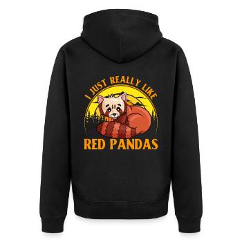 I just really like Red Pandas - Unisex Premium Bio Zip Hoodie - Schwarz - Hinten - Nico (187cm)