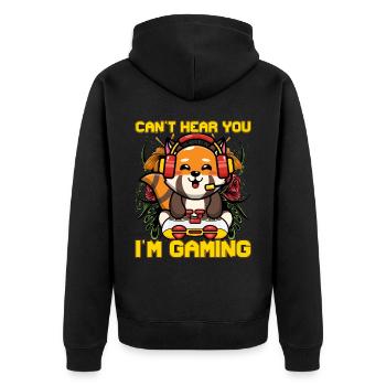 Can't hear you I'm gaming Katzenbär - Unisex Premium Bio Zip Hoodie - Schwarz - Hinten - Nico (187cm)