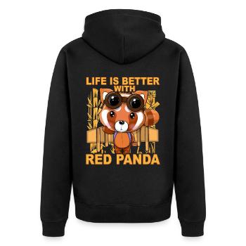 Life is better with Red Panda - Unisex Premium Bio Zip Hoodie - Schwarz - Hinten - Nico (187cm)
