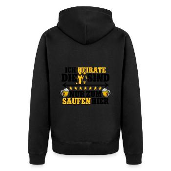 Ich heirate die sind nur zum saufen hier Männer - Unisex Premium Bio Zip Hoodie - Schwarz - Hinten - Nico (187cm)