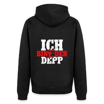 Ich bin der Depp Bräutigam - Unisex Premium Bio Zip Hoodie - Schwarz - Hinten - Nico (187cm)