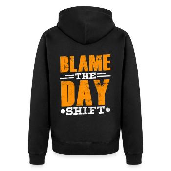 Schuld Ist Die Tagesschicht Nachtschicht Arbeit - Unisex Premium Bio Zip Hoodie - Schwarz - Hinten - Nico (187cm)