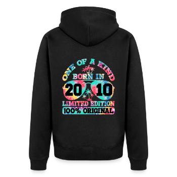 Einzigartig Born In 2010 Limitierte Auflage - Unisex Premium Bio Zip Hoodie - Schwarz - Hinten - Nico (187cm)