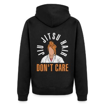 Jiu Jitsu Hair Dont Care Jiu Jitsu Geschenk - Unisex Premium Bio Zip Hoodie - Schwarz - Hinten - Nico (187cm)