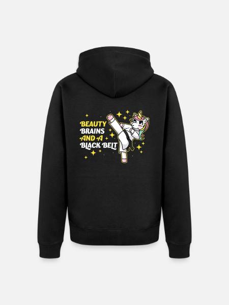 Beauty Brains And A Black Belt Karate Geschenk - Premium økologisk unisex-hættejakke - sort