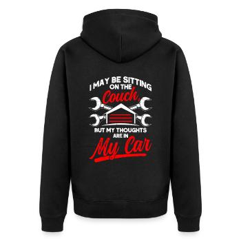 Lustig Autowerkstatt KFZ Mechaniker Autoliebhaber - Unisex Premium Bio Zip Hoodie - Schwarz - Hinten - Nico (187cm)