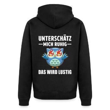 Sarcasm Owl Motif Saying Irony Statement - Unisex Premium Organic Zip Hoodie - black - Back - Nico (187cm)