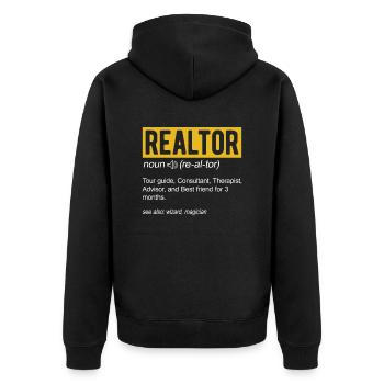 Définition amusante du courtier pour les agents immobiliers - Veste à capuche bio Premium Unisexe - noir - Dos - Nico (187cm)