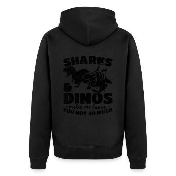 Sharks & Dinos macht mich glücklich du nicht so se - Unisex Premium Bio Zip Hoodie - Schwarz - Hinten - Nico (187cm)