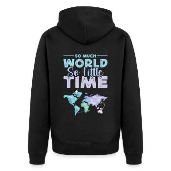 So Much World So Little Time Travel Tourist - Unisex Premium Bio Zip Hoodie - Schwarz - Hinten - Nico (187cm)