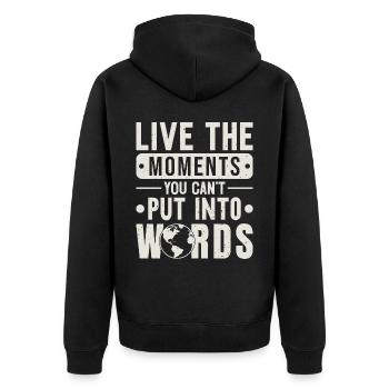 Vivez les moments que vous ne pouvez pas mettre en mots Voyage - Veste à capuche bio Premium Unisexe - noir - Dos - Nico (187cm)