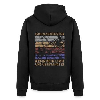 Retro Grenzentester Limit Motorradfahrer Motocross - Unisex Premium Bio Zip Hoodie - Schwarz - Hinten - Nico (187cm)