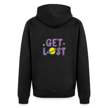 Get Lost - Unisex Premium Organic Zip Hoodie - black - Back - Nico (187cm)