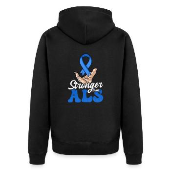 ALS Bekanntheiten stärker als ALS - Unisex Premium Bio Zip Hoodie - Schwarz - Hinten - Nico (187cm)