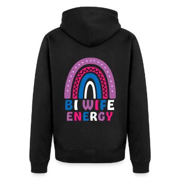 Bi Wife Energie Gay Pride Lesbisch LGBT Regenbogen - Unisex Premium Bio Zip Hoodie - Schwarz - Hinten - Nico (187cm)