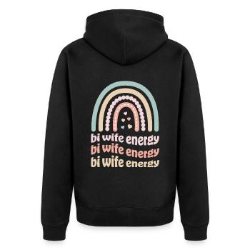 Bi Wife Energy Gay Rainbow Pride Lesbische LGBTQ - Unisex Premium Bio Zip Hoodie - Schwarz - Hinten - Nico (187cm)