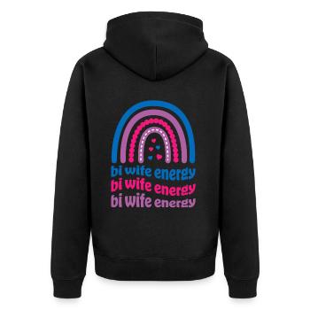 Bi Wife Energy Gay Pride Lesbisch LGBT Süß - Unisex Premium Bio Zip Hoodie - Schwarz - Hinten - Nico (187cm)