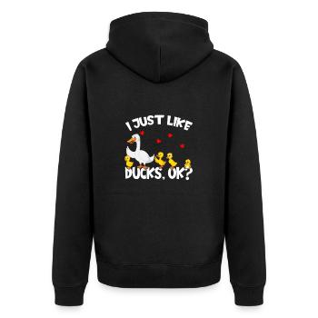 Ente Ich Mag Halt einfach Enten Ok - Unisex Premium Bio Zip Hoodie - Schwarz - Hinten - Nico (187cm)