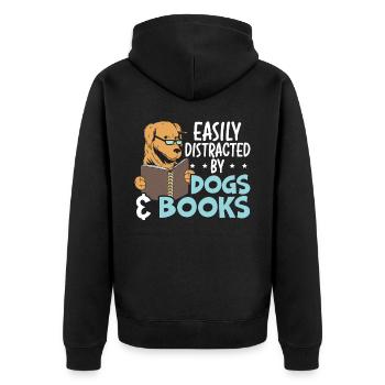 Leicht abgelenkt von Hunden & Büchern Welpe Bücherwurm - Unisex Premium Bio Zip Hoodie - Schwarz - Hinten - Nico (187cm)