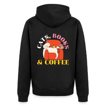 Katzen Bücher und Kaffeetrinker Bookaholic Bücherwurm - Unisex Premium Bio Zip Hoodie - Schwarz - Hinten - Nico (187cm)