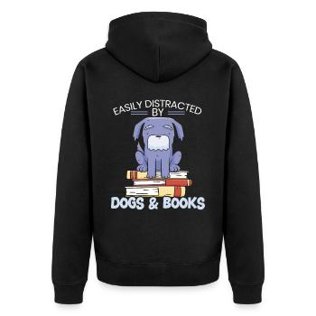 Facilement distrait par les chiens et les livres Puppy Bookworm - Veste à capuche bio Premium Unisexe - noir - Dos - Nico (187cm)