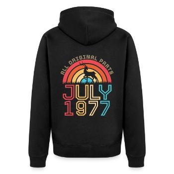 Year of birth 1977 July - Unisex Premium Organic Zip Hoodie - black - Back - Nico (187cm)