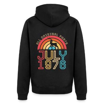 Geburtsjahr 1976 Juli - Unisex Premium Bio Zip Hoodie - Schwarz - Hinten - Nico (187cm)