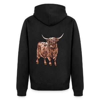 Highland Cow - Unisex Premium Organic Zip Hoodie - black - Back - Nico (187cm)