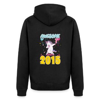7. Geburtstag Einhorn - Unisex Premium Bio Zip Hoodie - Schwarz - Hinten - Nico (187cm)