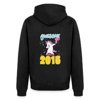 7. Geburtstag Einhorn 7 Jahre Geschenk - Unisex Premium Bio Zip Hoodie - Schwarz - Hinten - Nico (187cm)