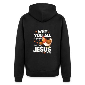 Huhn Bauernhof Geflügel Hahn Hühner Geschenk - Unisex Premium Bio Zip Hoodie - Schwarz - Hinten - Nico (187cm)
