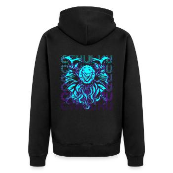 Cthulhu Necronomicon Monster Retro Geschenk - Unisex Premium Bio Zip Hoodie - Schwarz - Hinten - Nico (187cm)