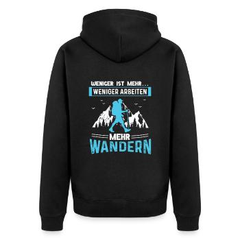 Weniger Arbeiten Mehr Wandern Wanderer Berge - Unisex Premium Bio Zip Hoodie - Schwarz - Hinten - Nico (187cm)