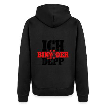 Ich bin der Depp Bräutigam - Unisex Premium Bio Zip Hoodie - Schwarz - Hinten - Nico (187cm)