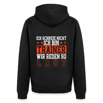 Trainer Fußball Fußballtrainer - Unisex Premium Bio Zip Hoodie - Schwarz - Hinten - Nico (187cm)