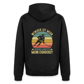Weniger Arbeiten Mehr Eisstock schießen - Unisex Premium Bio Zip Hoodie - Schwarz - Hinten - Nico (187cm)