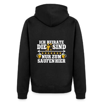 Ich heirate die sind nur zum saufen hier Männer - Unisex Premium Bio Zip Hoodie - Schwarz - Hinten - Nico (187cm)