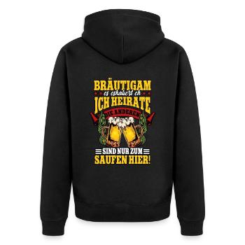 Ich heirate die anderen sind nur zum saufen hier - Unisex Premium Bio Zip Hoodie - Schwarz - Hinten - Nico (187cm)