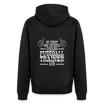 So sieht ein richtig cooler Fußball Trainer aus - Unisex Premium Bio Zip Hoodie - Schwarz - Hinten - Nico (187cm)