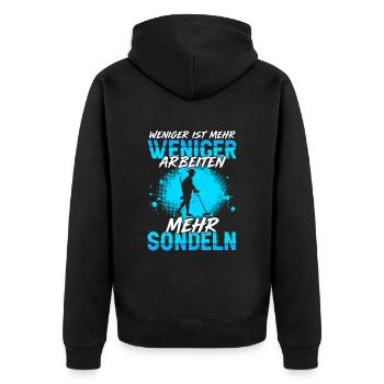 Weniger Arbeiten Mehr Sondeln Sondengänger - Unisex Premium Bio Zip Hoodie - Schwarz - Hinten - Nico (187cm)