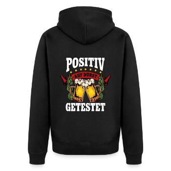 Positiv auf Bier - Unisex Premium Bio Zip Hoodie - Schwarz - Hinten - Nico (187cm)