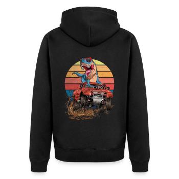 Retro Monster Truck Trex Dirt Race Dinosaur - Unisex Premium Organic Zip Hoodie - black - Back - Nico (187cm)