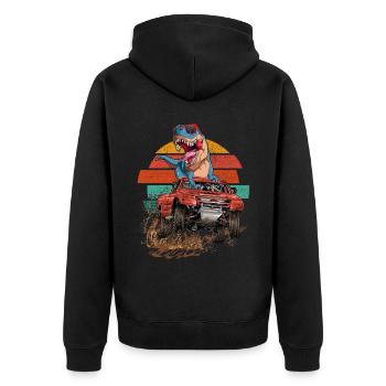 Retro Trex Monster Truck Dirt Race Dinosaur - Unisex Premium Organic Zip Hoodie - black - Back - Nico (187cm)