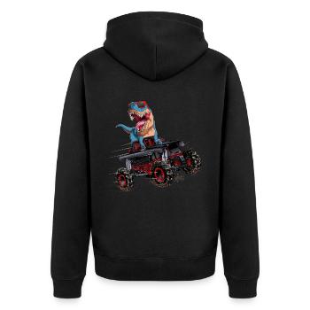 Trex Monster Truck Dirt Racing Dinosaurs - Unisex Premium Organic Zip Hoodie - black - Back - Nico (187cm)