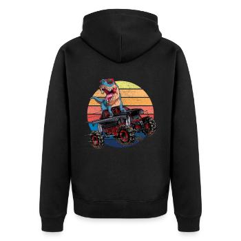 Trex Monster Truck Boys Dirt Race Dinosaur - Unisex Premium Organic Zip Hoodie - black - Back - Nico (187cm)