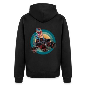 Trex Monster Truck Boys Dirt Race Dinosaur - Unisex Premium Organic Zip Hoodie - black - Back - Nico (187cm)