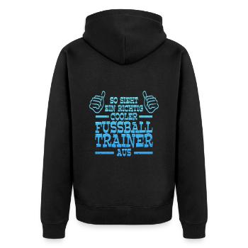 So sieht ein richtig cooler Fußball Trainer aus - Unisex Premium Bio Zip Hoodie - Schwarz - Hinten - Nico (187cm)