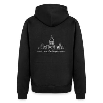 Washington DC Skyline Silhouette Städtetrip USA - Unisex Premium Bio Zip Hoodie - Schwarz - Hinten - Nico (187cm)