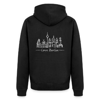 Berlin Skyline Silhouette Städtetrip Deutschland. - Unisex Premium Bio Zip Hoodie - Schwarz - Hinten - Nico (187cm)